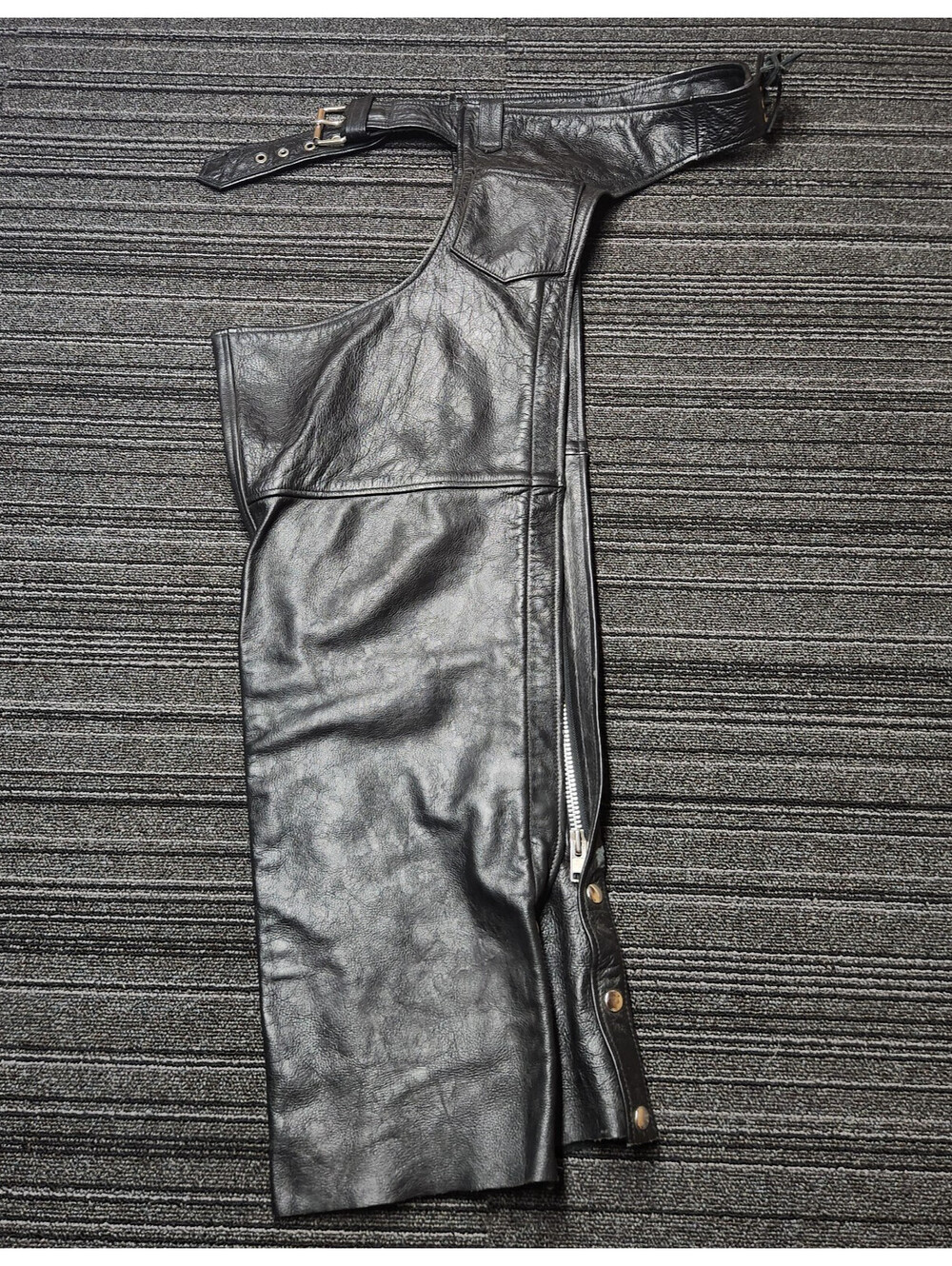 FMC Leather Motorcycle Chaps Men's Medium Black Biker Riding Snap Zip Pants